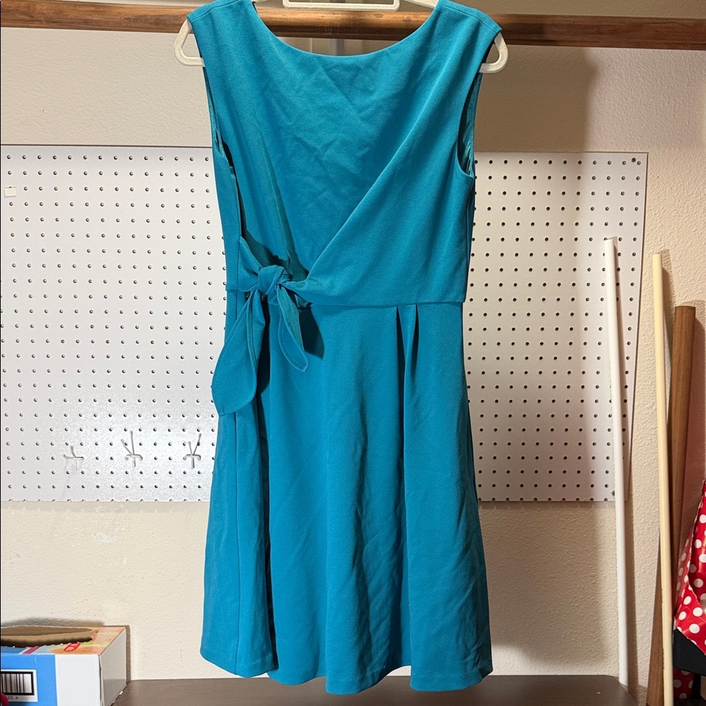 Sleeveless Teal Fit & Flare Dress with Side Tie
